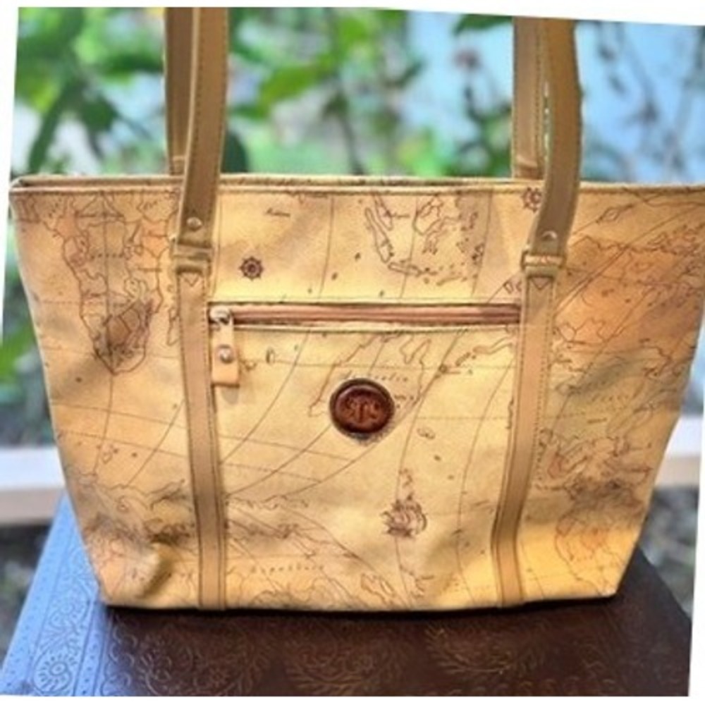 Vintage Map‎ Print Tote Bag Beige Travel Carryall Large Shopper